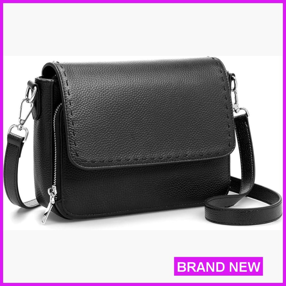 Genuine Leather Crossbody Bag With Rfid Wallet Classic Minimal Chic Purse